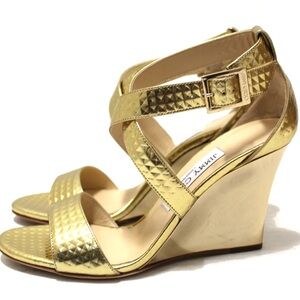 Jimmy Choo Fern Gold Wedge Heels Sz 36